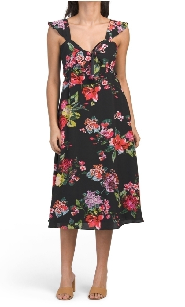 𝅺Julia Jordan Tie Front Ruffle Sleeve Dress